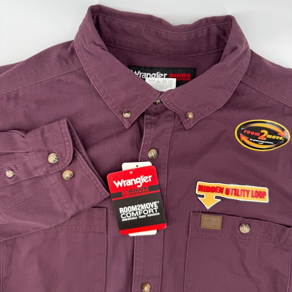 New‎ Wrangler Riggs Workwear Mens Long Sleeve Purple Room2Move Comfort Shirt XXL